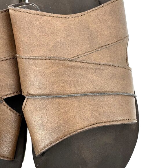 Mens Brown Leather Slide Sandals Size 12 With Rubber Soles - Picture 5 of 6